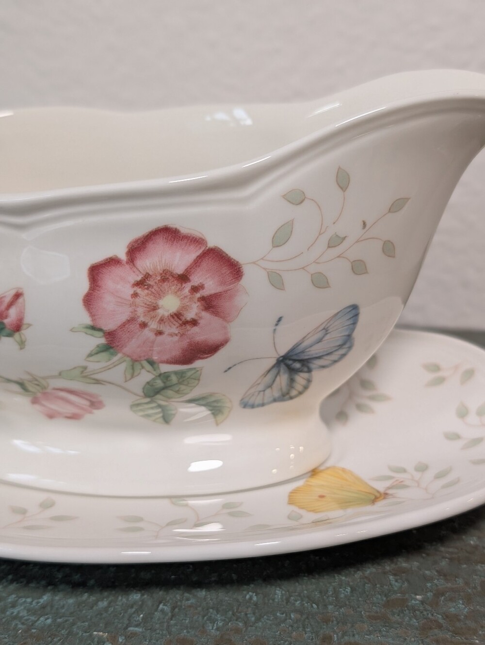 Vintage Lenox Butterfly Meadow Gravy Boat & Matching Under Plate Cottagecore - Picture 2 of 9
